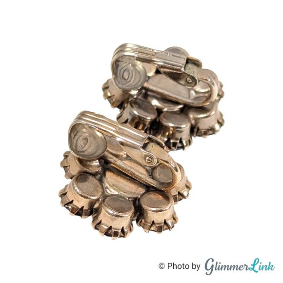 Vintage 1960s Brown Topaz Rhinestone Flower Cluster Clip On Earrings - Picture 8 of 9